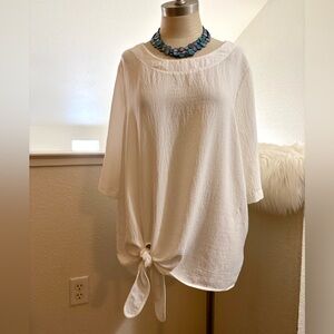 NWT XL Pleione White Tie-Front Top Blouse